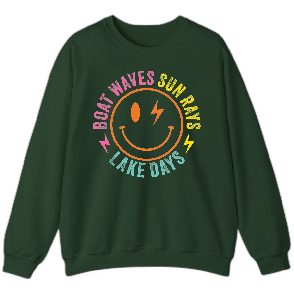 Smiley Face Lake Life Vibes Sweatshirt in Forest Green
