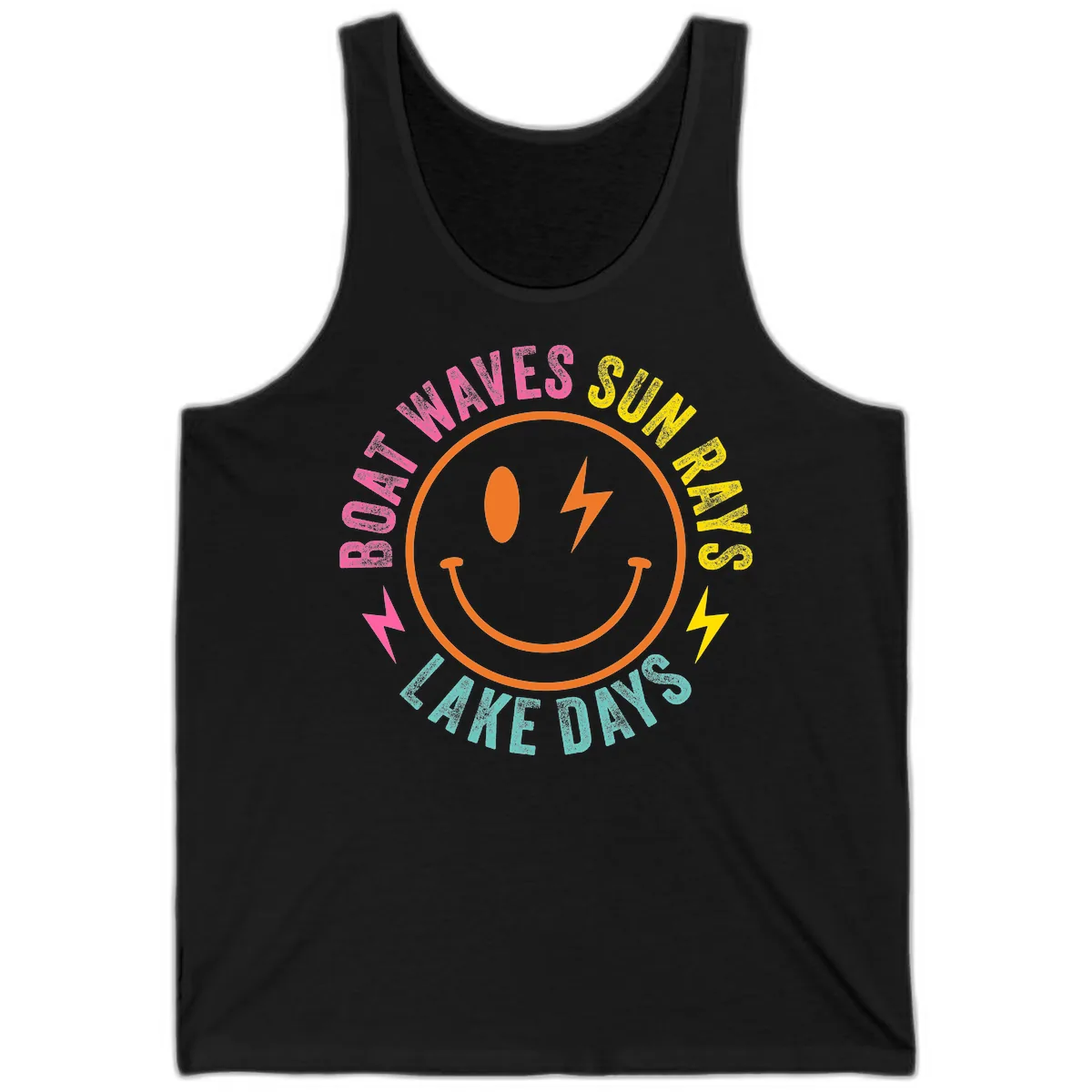 Smiley Face Lake Life Vibes Tank in Black
