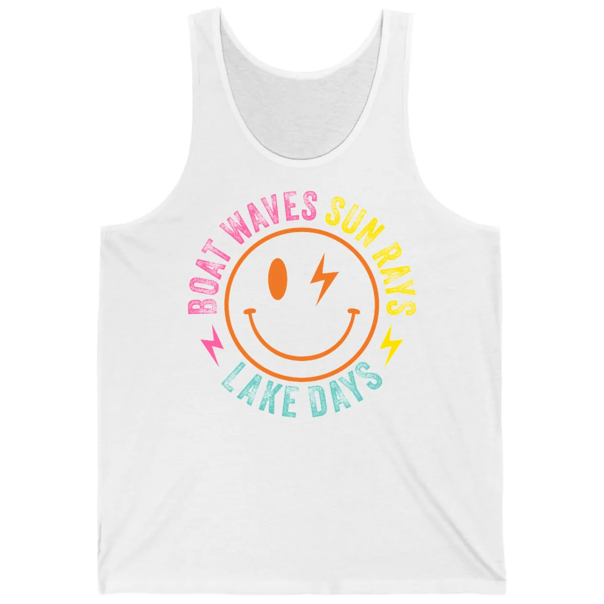 Smiley Face Lake Life Vibes Tank in White