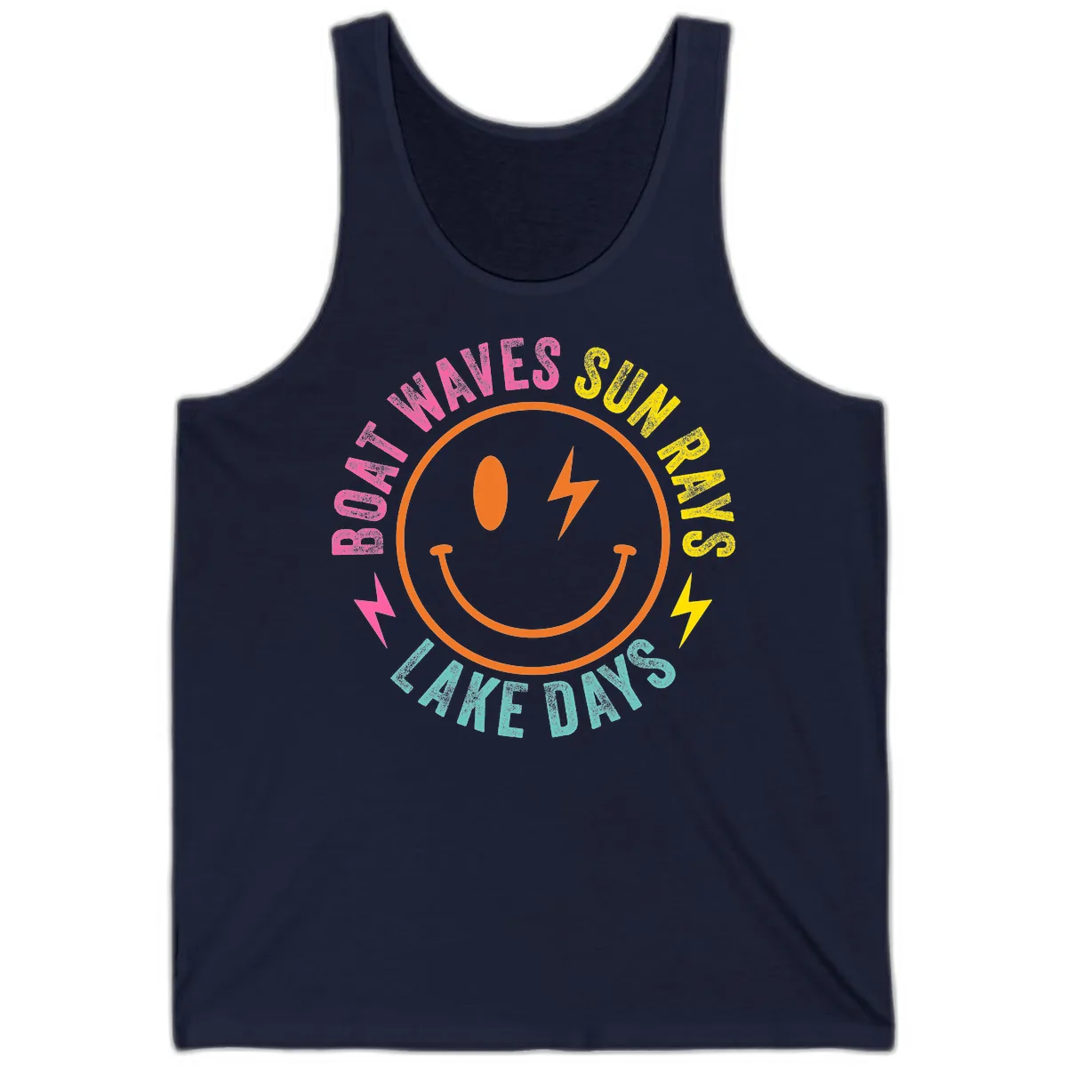 Smiley Face Lake Life Vibes Tank in Navy