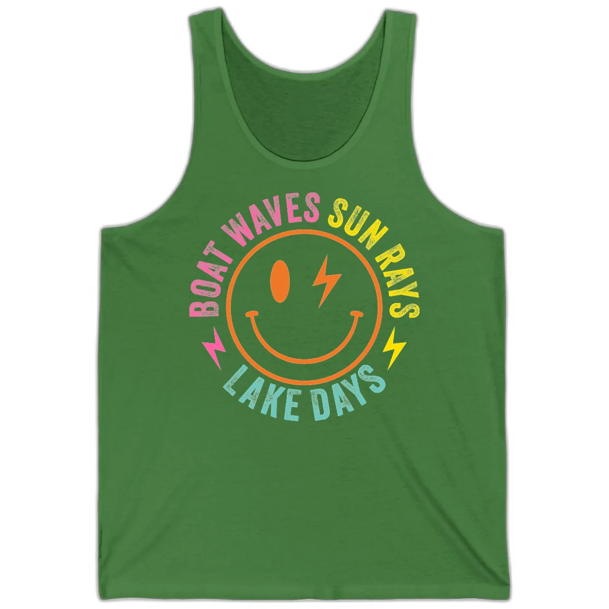Smiley Face Lake Life Vibes Tank in Leaf