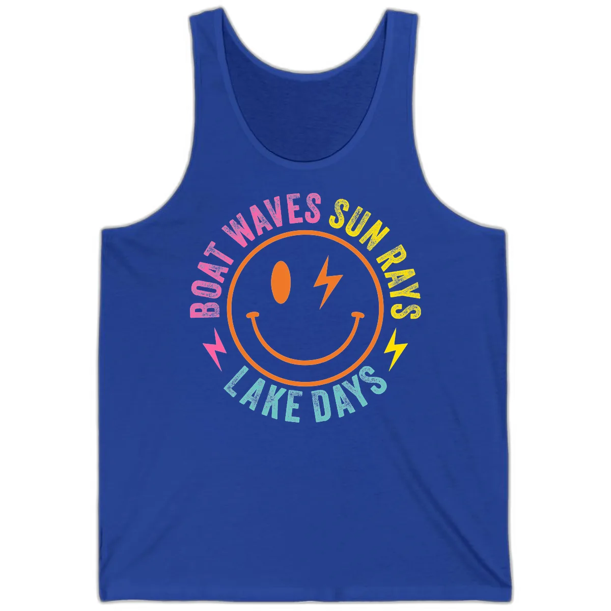 Smiley Face Lake Life Vibes Tank in True Royal