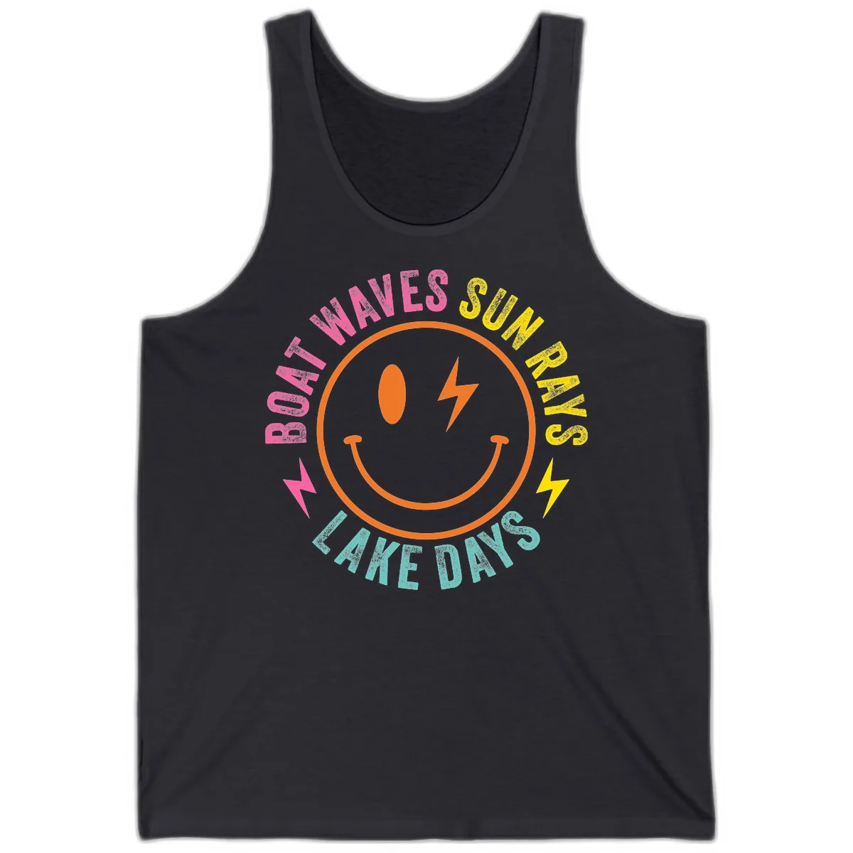 Smiley Face Lake Life Vibes Tank in Dark Grey