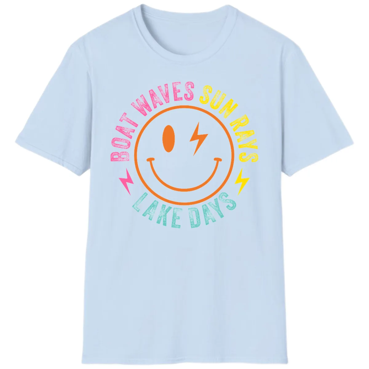 Smiley Face Lake Life Vibes T-Shirt in Light Blue