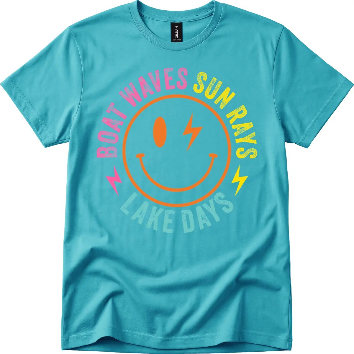 Smiley Face Lake Life Vibes T-Shirt in Tropical Blue