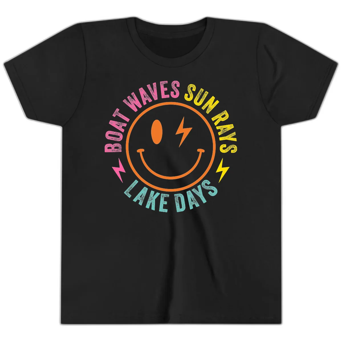 Smiley Face Lake Life Vibes Youth T-Shirt in Black
