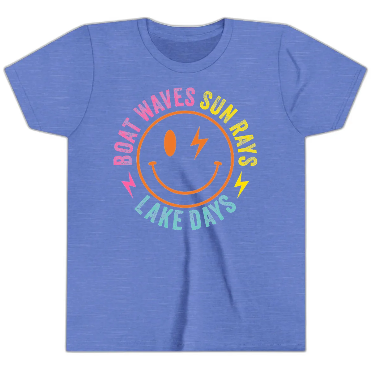 Smiley Face Lake Life Vibes Youth T-Shirt in Heather Columbia Blue