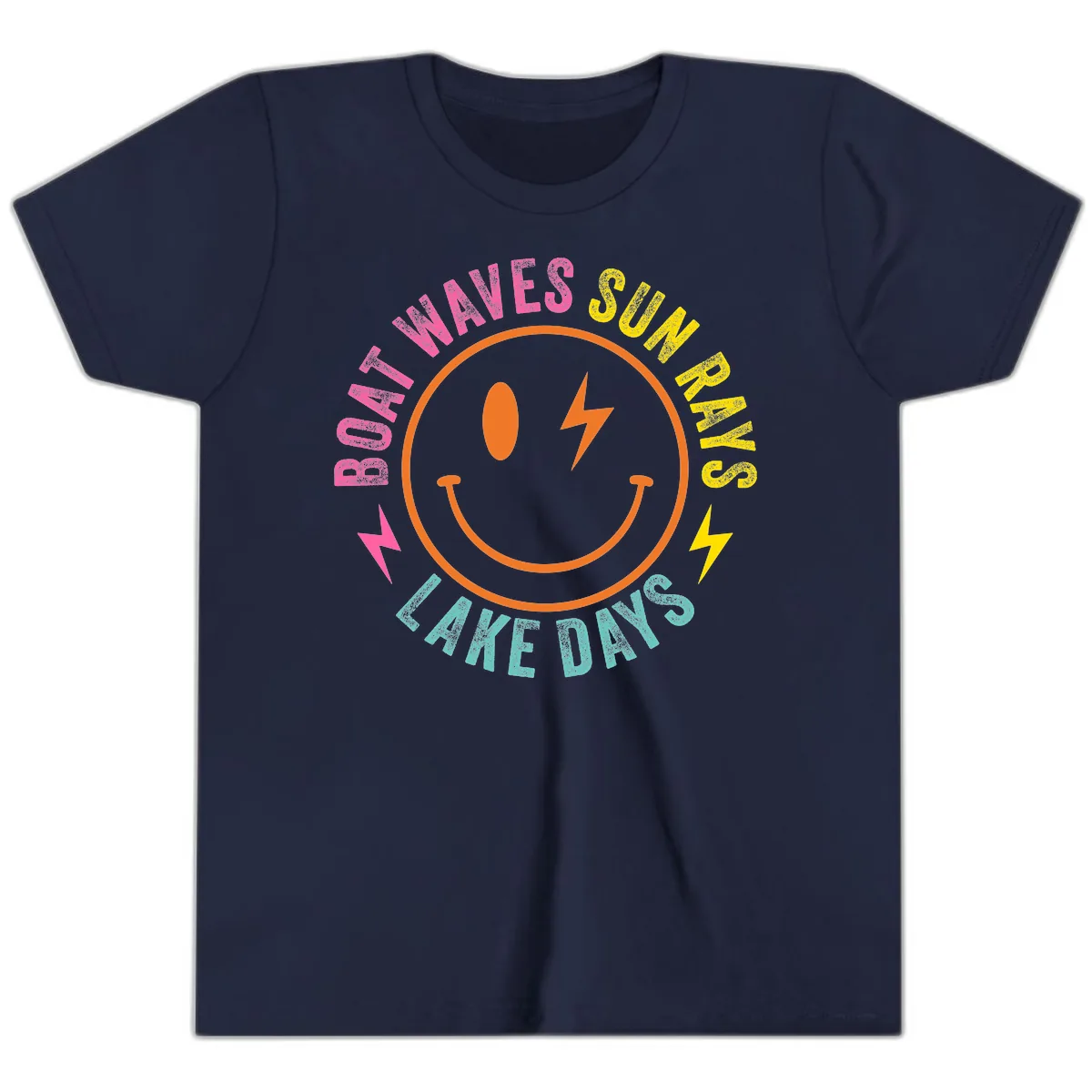 Smiley Face Lake Life Vibes Youth T-Shirt in Navy