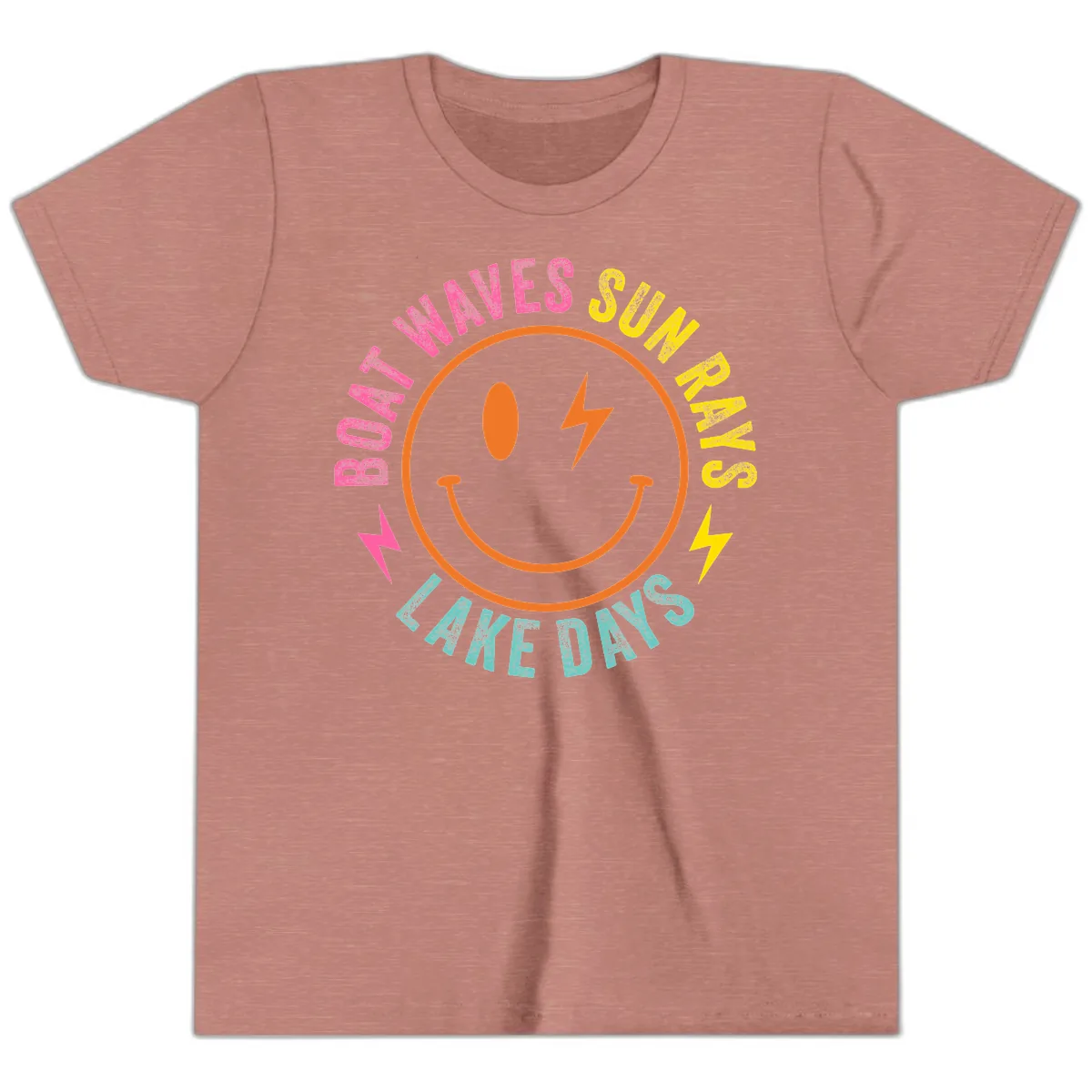 Smiley Face Lake Life Vibes Youth T-Shirt in Heather Mauve