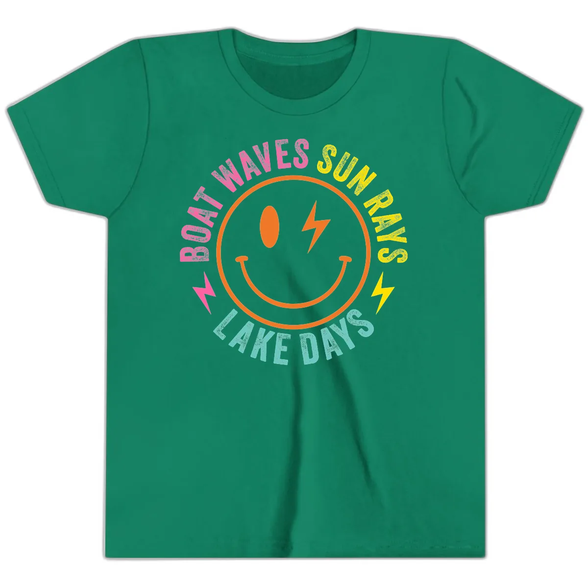 Smiley Face Lake Life Vibes Youth T-Shirt in Kelly