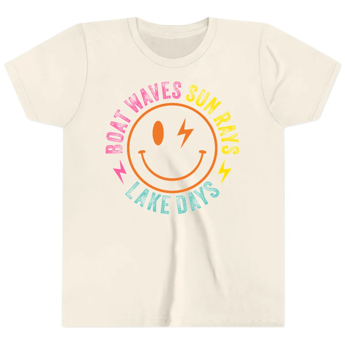 Smiley Face Lake Life Vibes Youth T-Shirt in Natural
