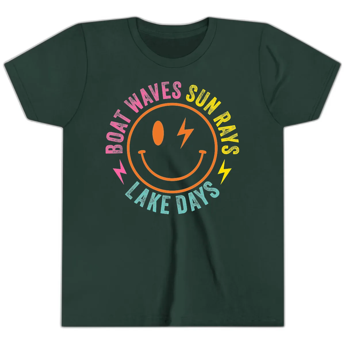 Smiley Face Lake Life Vibes Youth T-Shirt in Forest