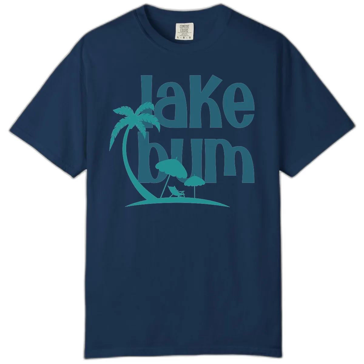 Lake Bum Palm Tree Scene Comfort Color in Navy