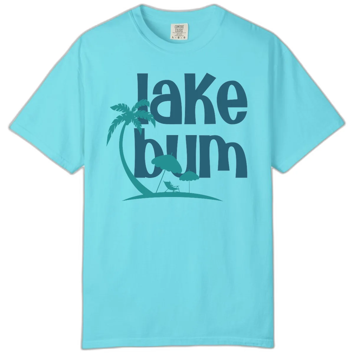 Lake Bum Palm Tree Scene Comfort Color in Lagoon Blue
