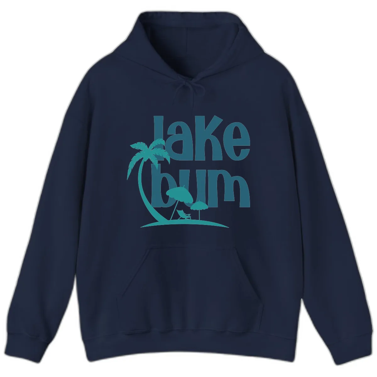 Lake Bum Palm Tree Scene Hoodie in Navy