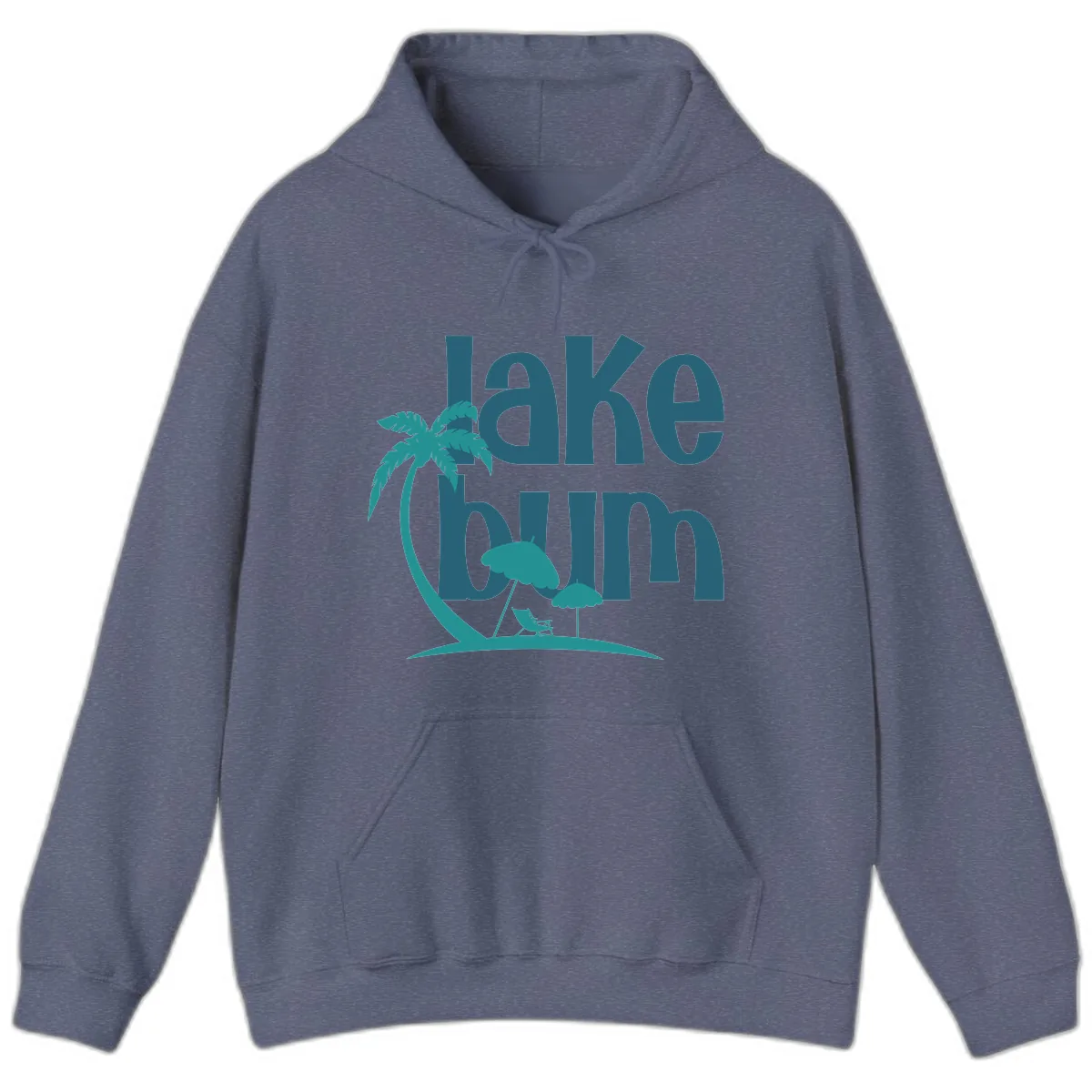Lake Bum Palm Tree Scene Hoodie in Heather Navy