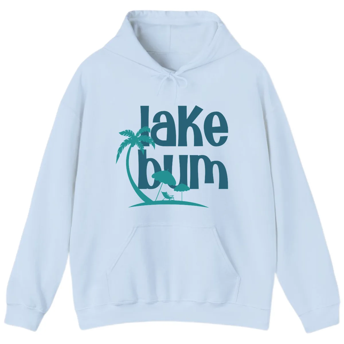 Lake Bum Palm Tree Scene Hoodie in Light Blue