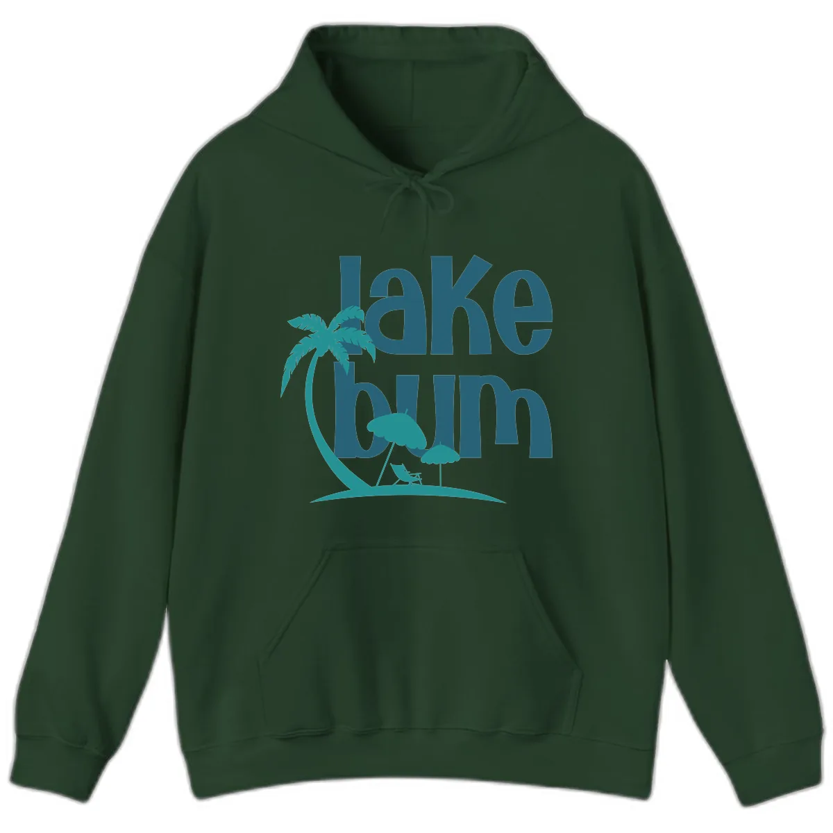Lake Bum Palm Tree Scene Hoodie in Forest Green