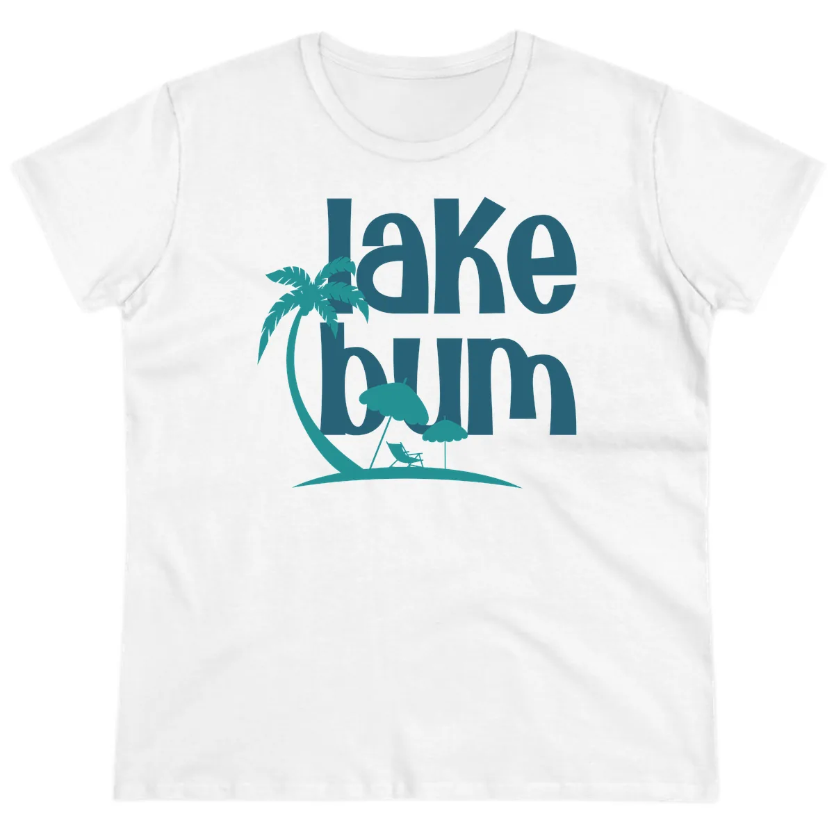 Lake Bum Palm Tree Scene Ladies Tee in White