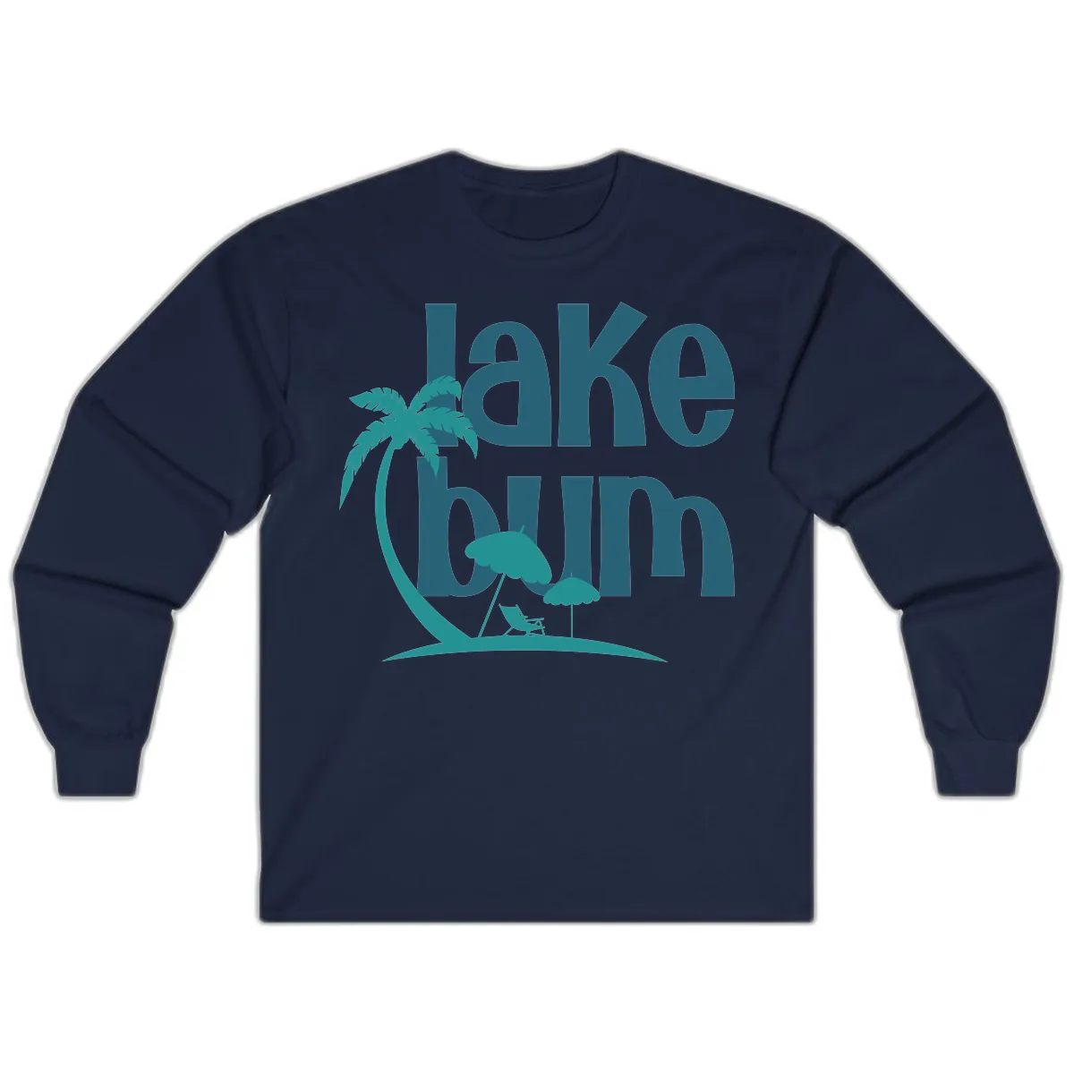 Lake Bum Palm Tree Scene Long Sleeve in Navy