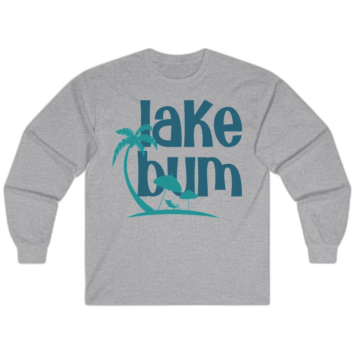 Lake Bum Palm Tree Scene Long Sleeve in Sport Grey