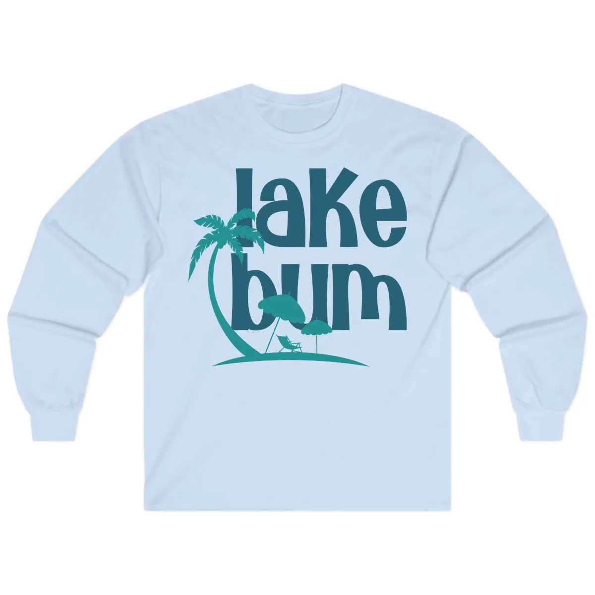 Lake Bum Palm Tree Scene Long Sleeve in Light Blue