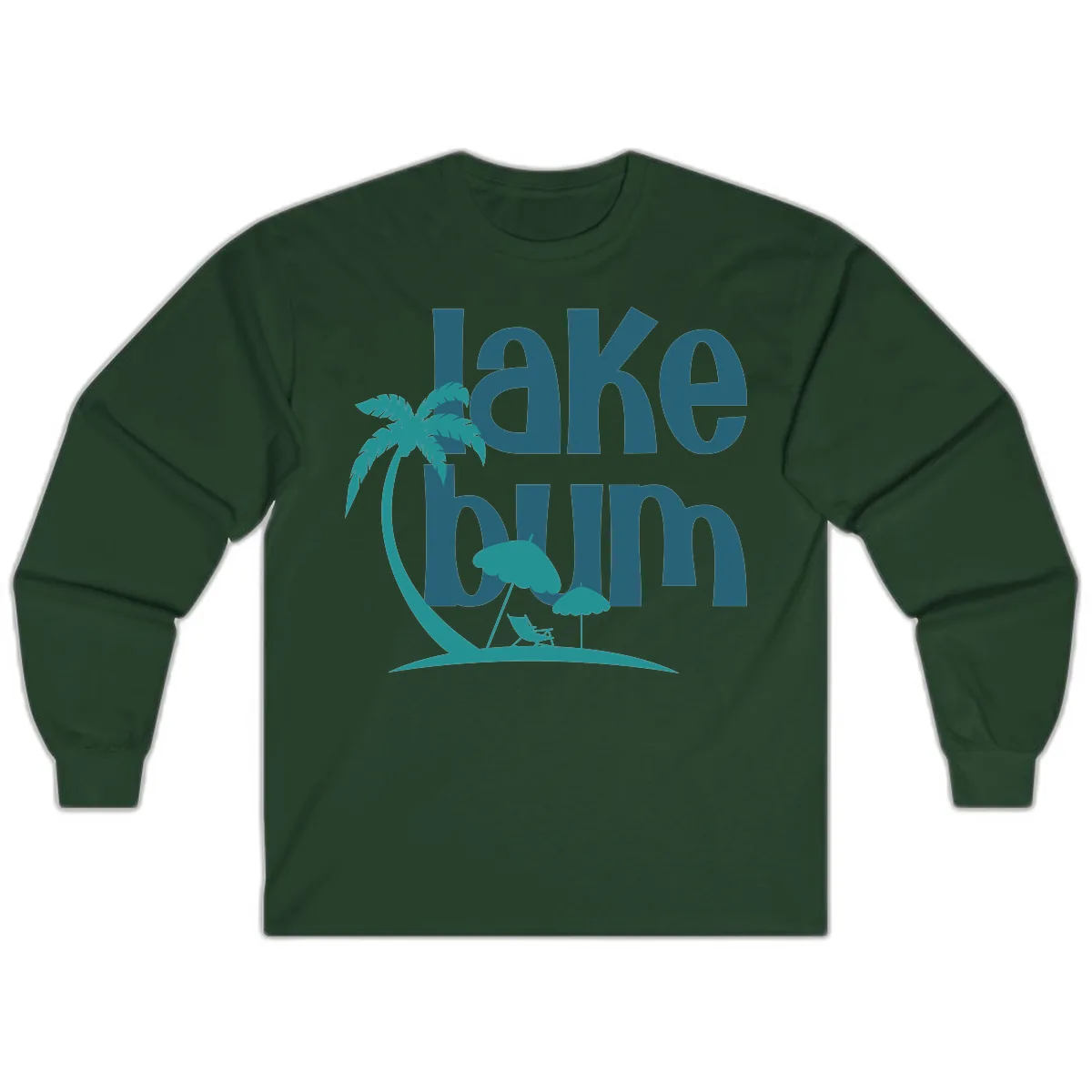 Lake Bum Palm Tree Scene Long Sleeve in Forest Green