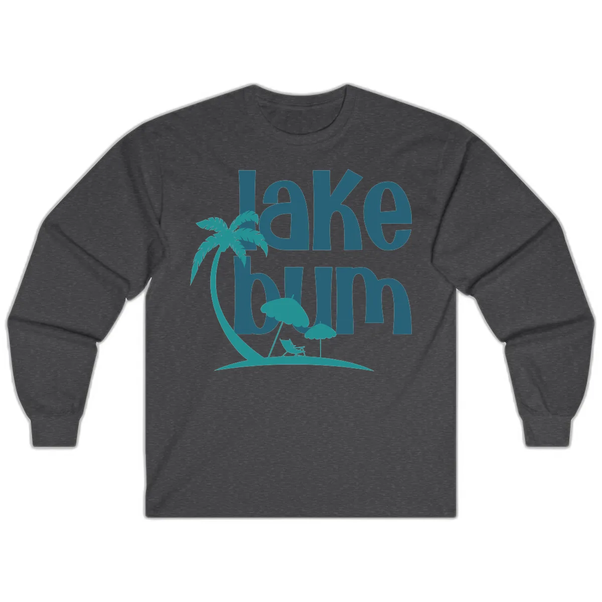 Lake Bum Palm Tree Scene Long Sleeve in Dark Heather
