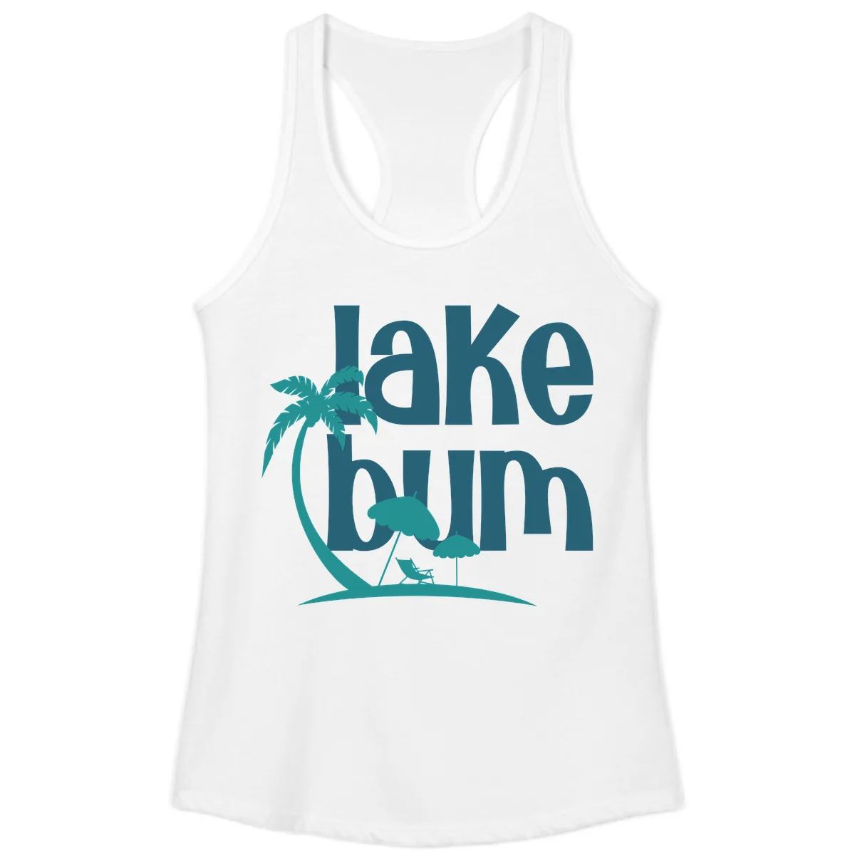 Lake Bum Palm Tree Scene Ladies Tank in White