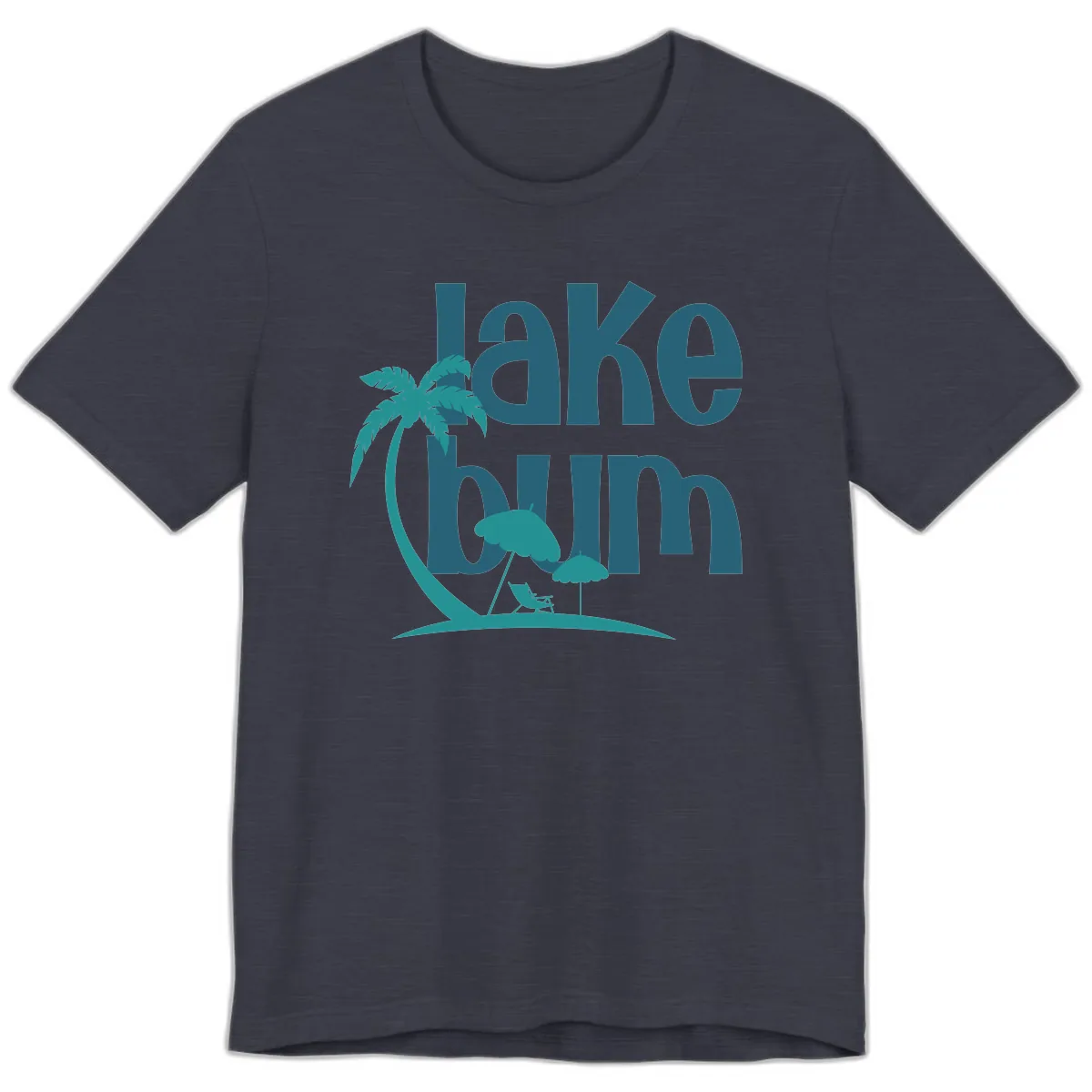 Lake Bum Palm Tree Scene Premium T-Shirt in Heather Midnight Navy