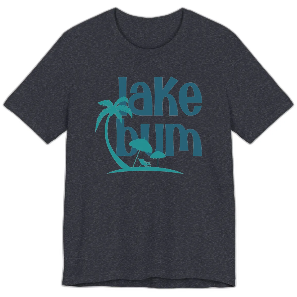 Lake Bum Palm Tree Scene Premium T-Shirt in Heather Navy