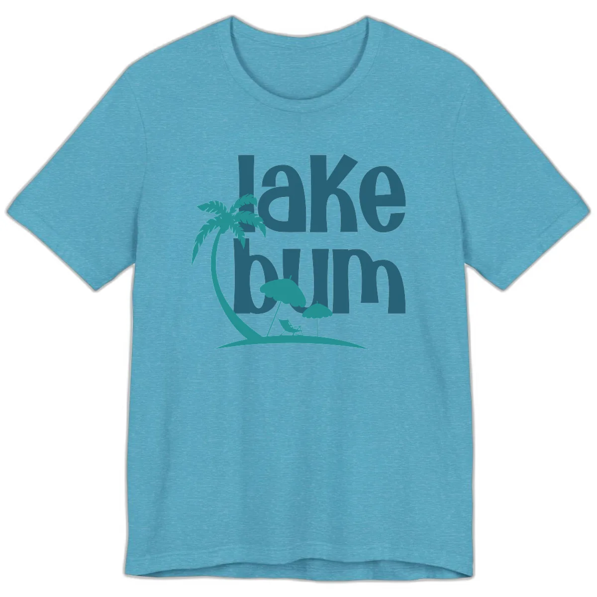 Lake Bum Palm Tree Scene Premium T-Shirt in Heather Aqua
