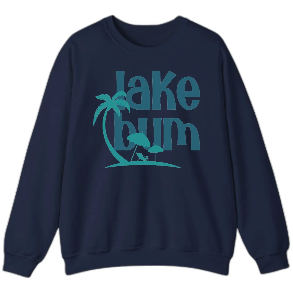 Lake Bum Palm Tree Scene Sweatshirt in Navy