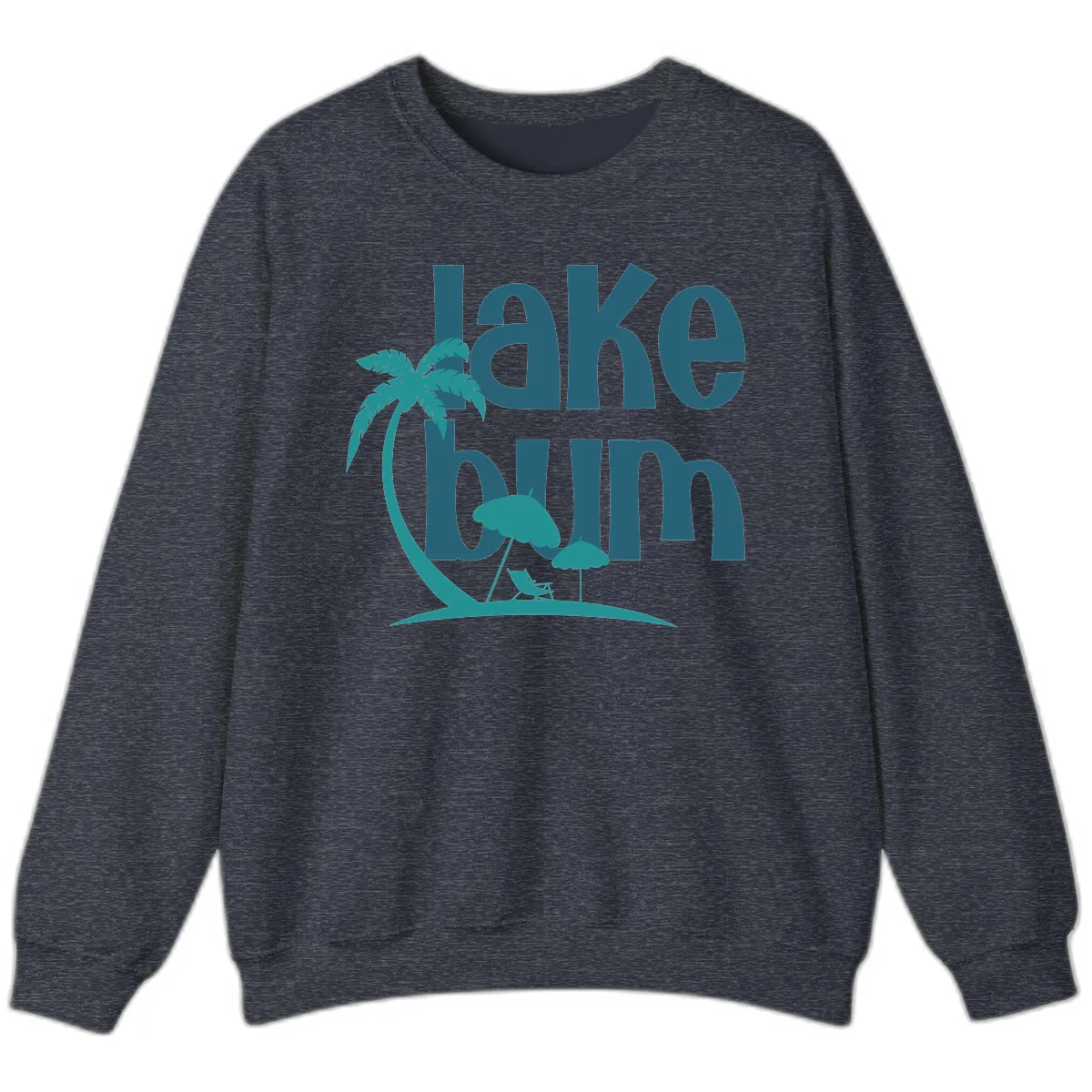 Lake Bum Palm Tree Scene Sweatshirt in Heather Sport Dark Navy
