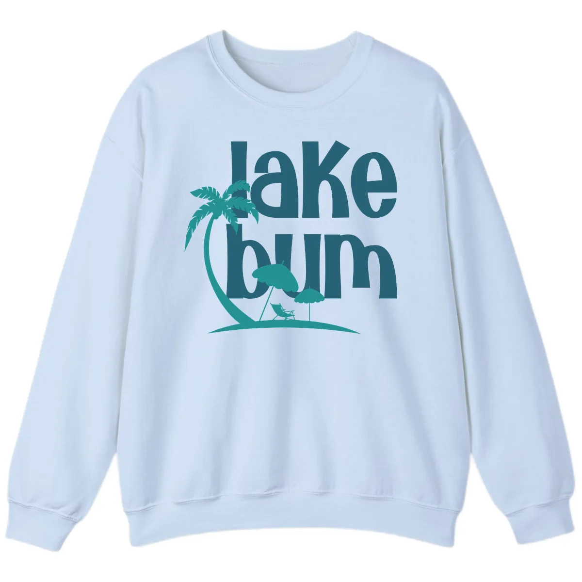 Lake Bum Palm Tree Scene Sweatshirt in Light Blue