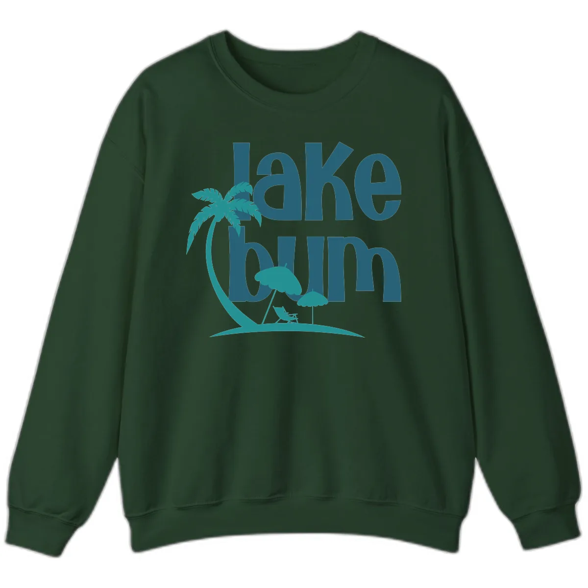 Lake Bum Palm Tree Scene Sweatshirt in Forest Green