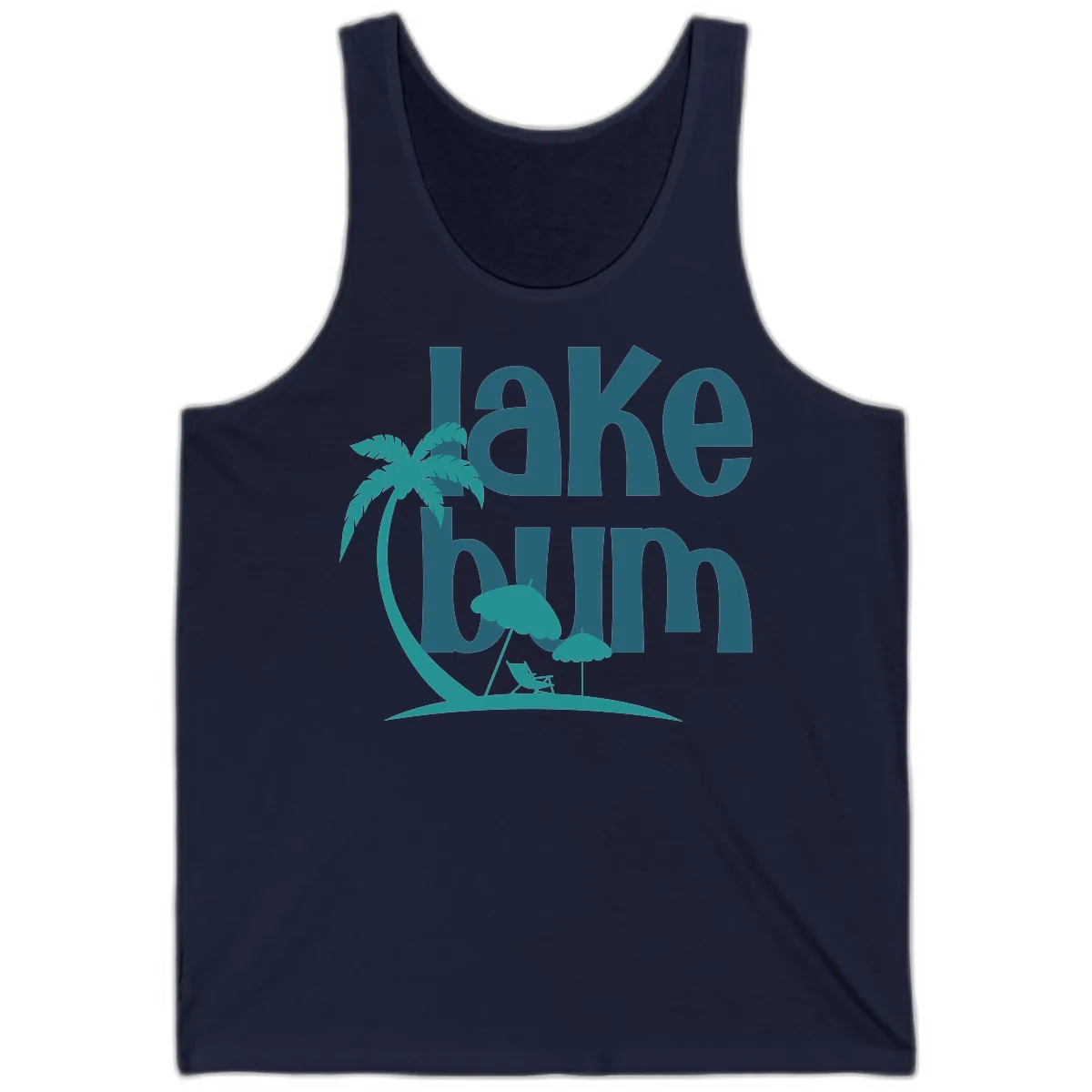 Lake Bum Palm Tree Scene Tank in Navy