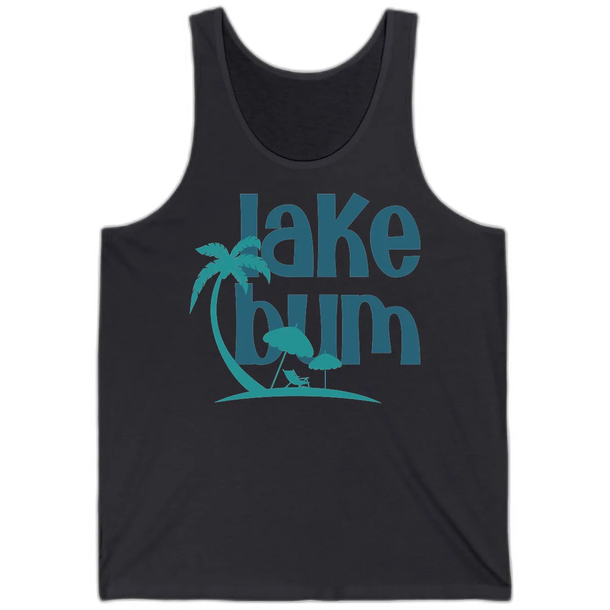 Lake Bum Palm Tree Scene Tank in Dark Grey