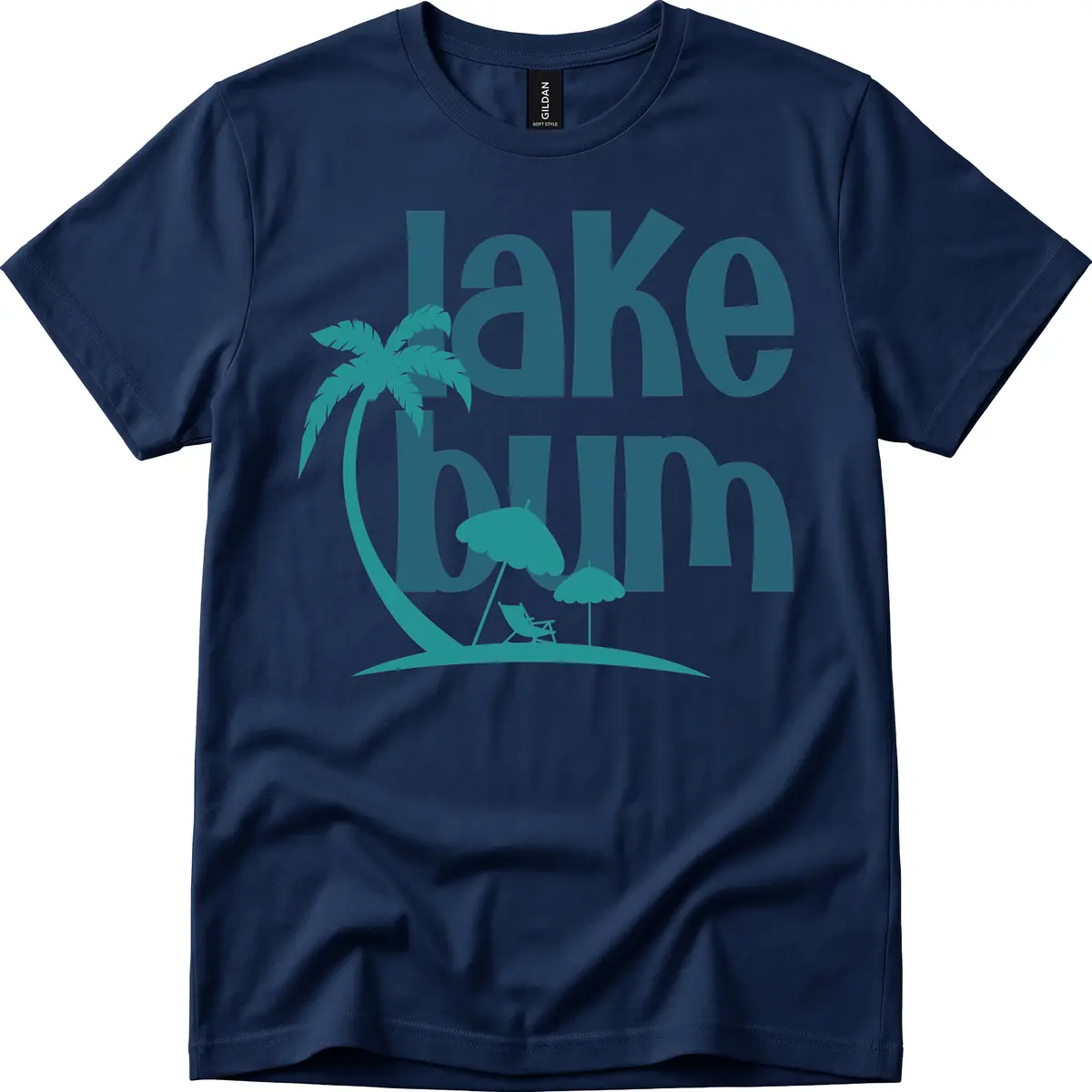 Lake Bum Palm Tree Scene T-Shirt in Navy