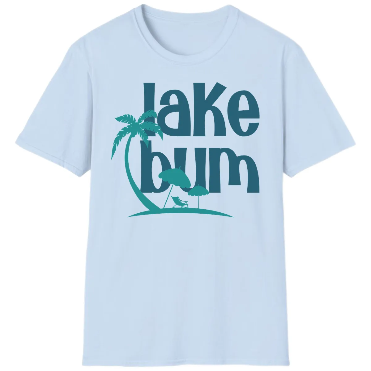 Lake Bum Palm Tree Scene T-Shirt in Light Blue