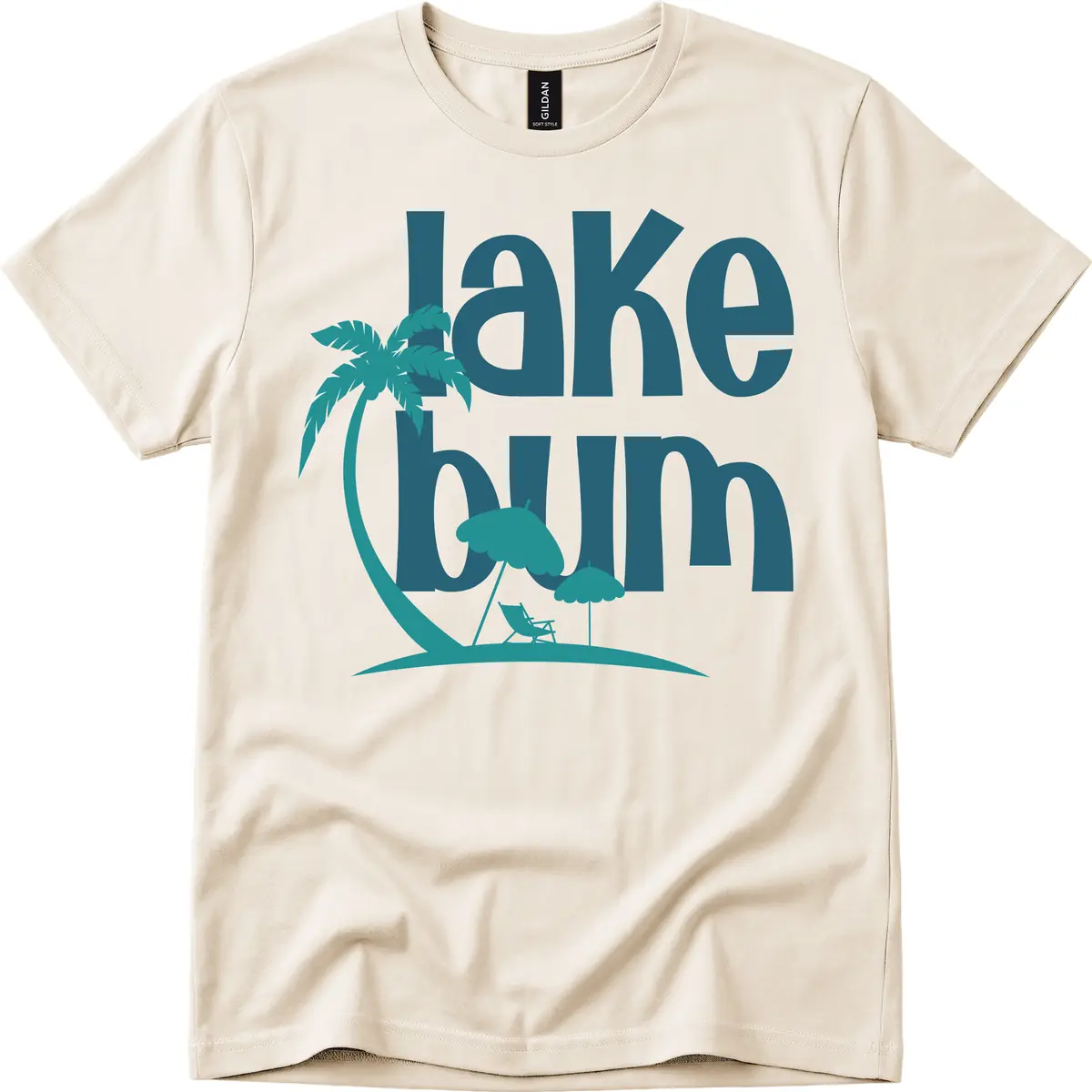 Lake Bum Palm Tree Scene T-Shirt in Natural