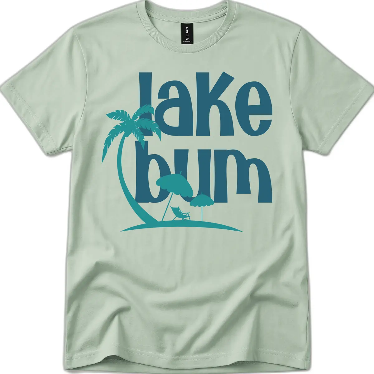 Lake Bum Palm Tree Scene T-Shirt in Sage