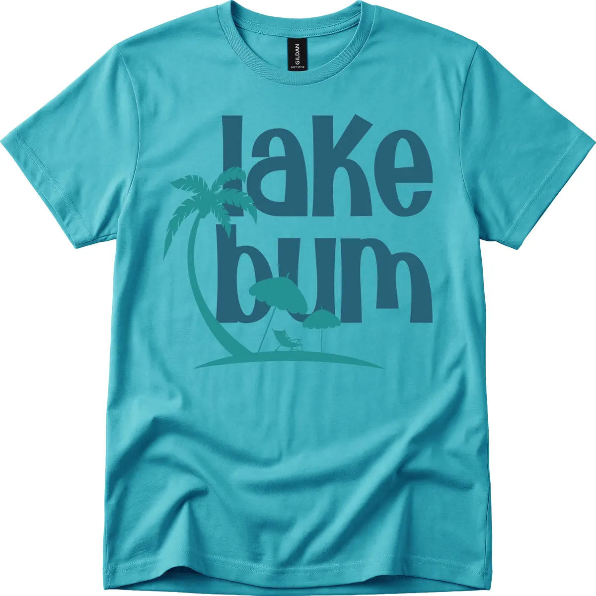 Lake Bum Palm Tree Scene T-Shirt in Tropical Blue