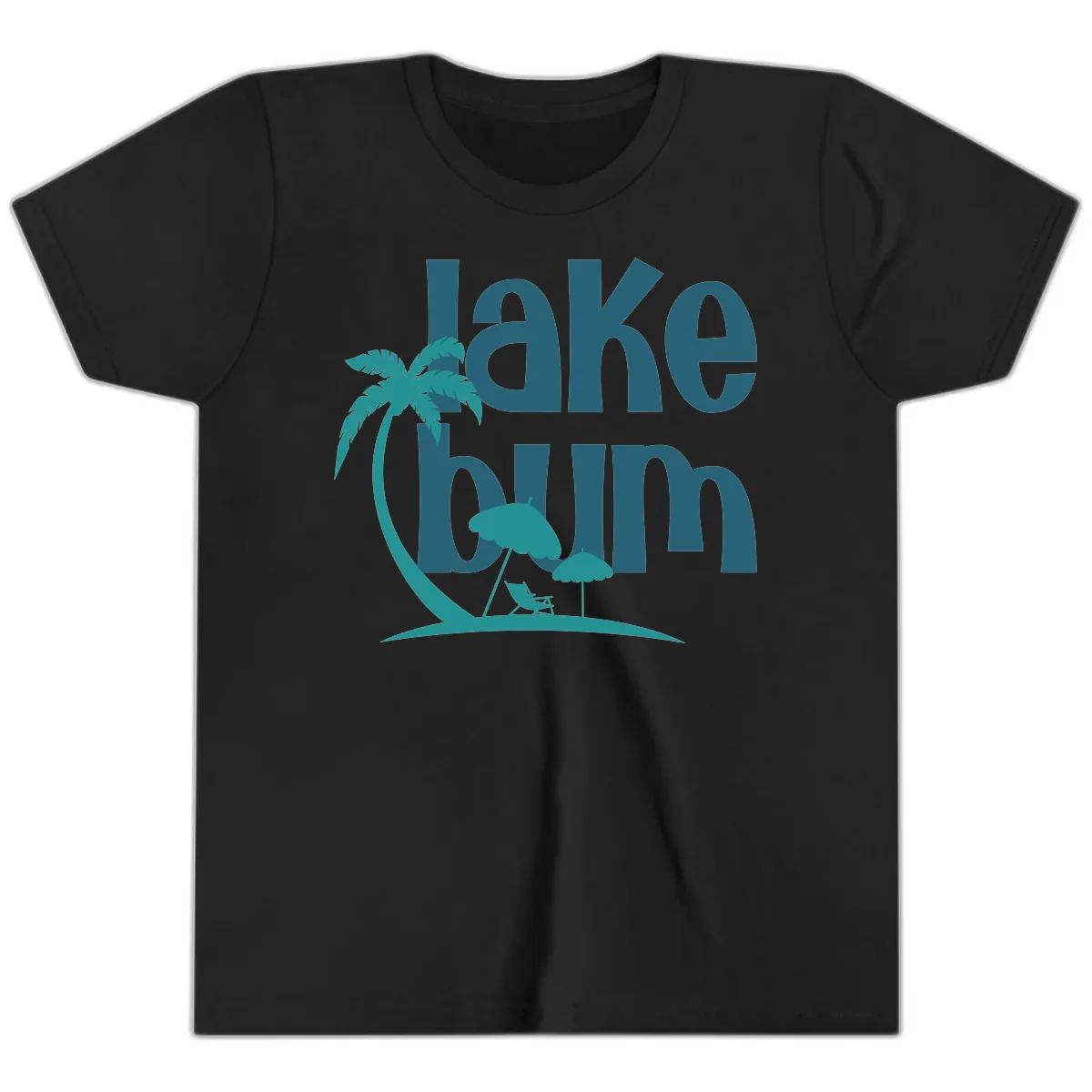 Lake Bum Palm Tree Scene Youth T-Shirt in Black