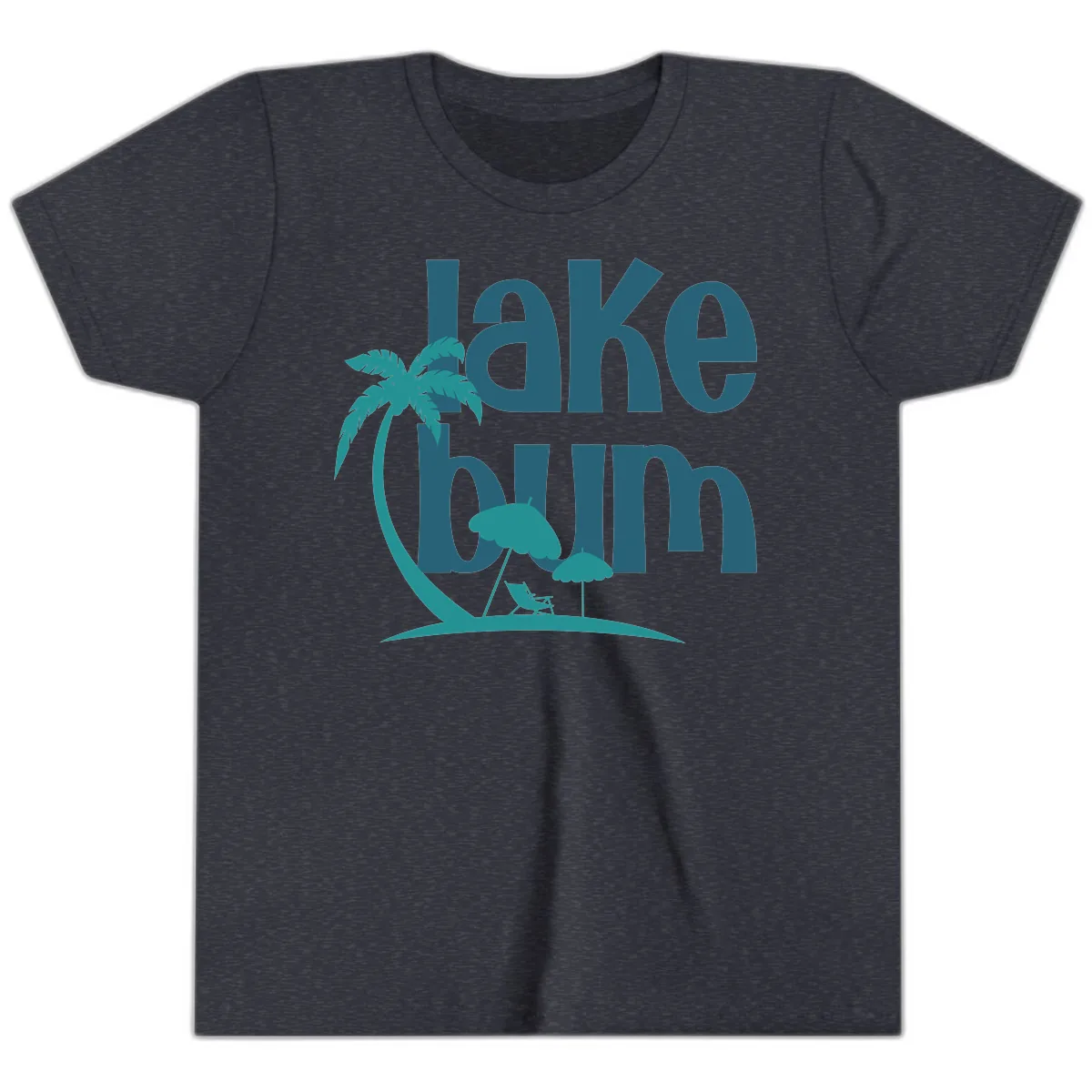 Lake Bum Palm Tree Scene Youth T-Shirt in Heather Navy