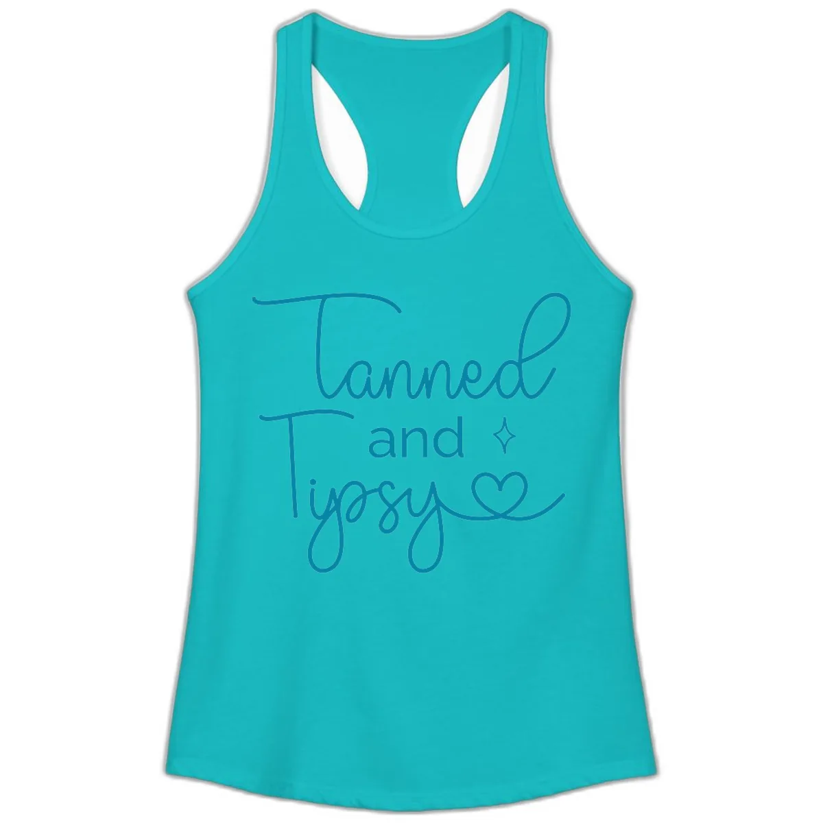 Tanned and Tipsy Lake Vibes Ladies Tank in Tahiti Blue