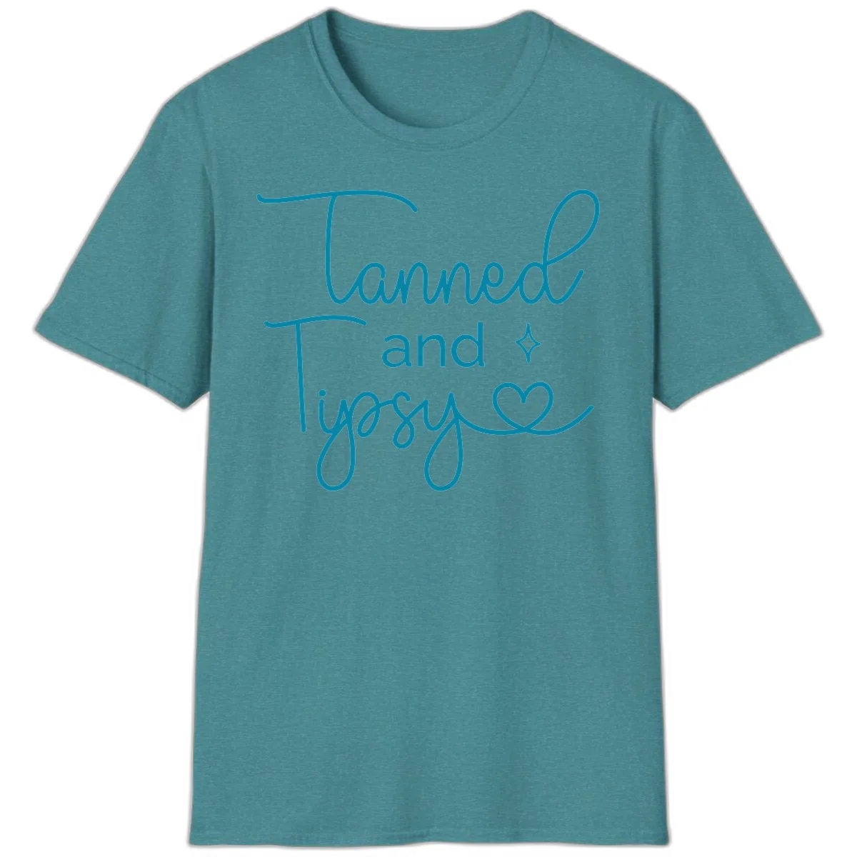 Tanned and Tipsy Lake Vibes T-Shirt in Heather Galapagos Blue