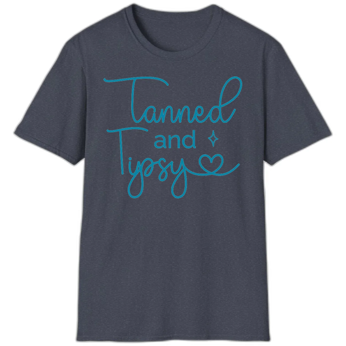 Tanned and Tipsy Lake Vibes T-Shirt in Heather Navy