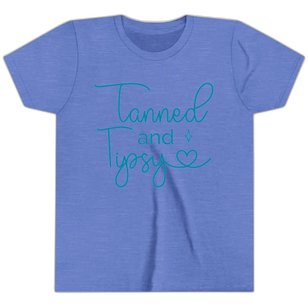 Tanned and Tipsy Lake Vibes Youth T-Shirt in Heather Columbia Blue
