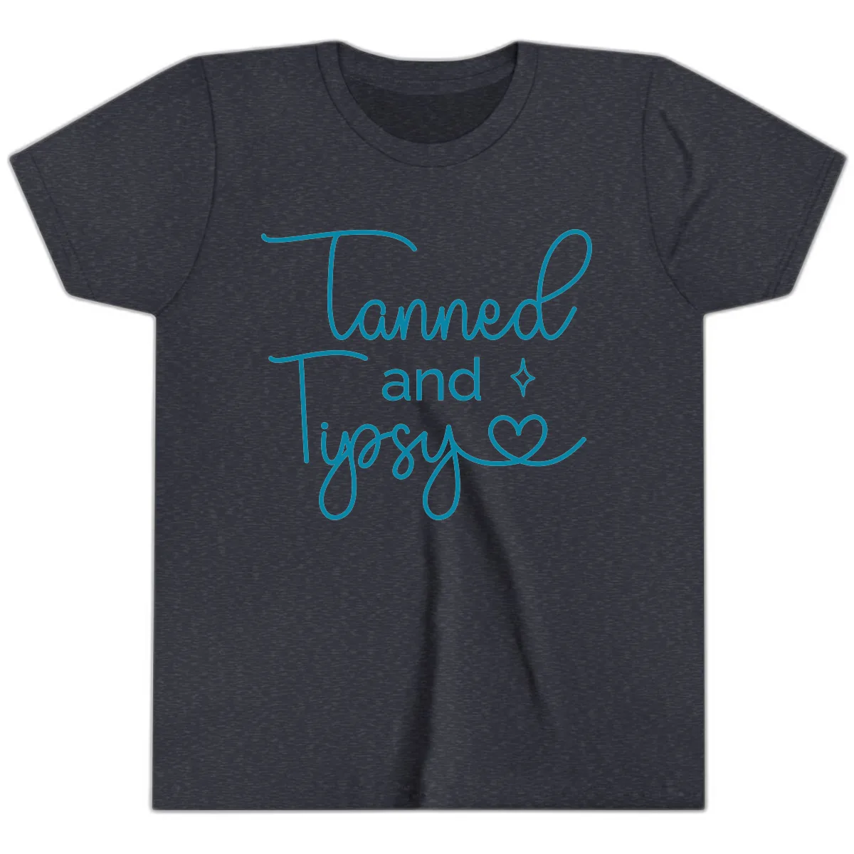 Tanned and Tipsy Lake Vibes Youth T-Shirt in Heather Navy